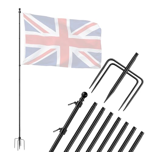 Elprico Gartenflaggenmast, 10 Fuß Edelstahl Im Freien Fahnenmast, Einstellbares Gartenflaggenmastkit mit 5 Stecker für Garten und Hausgebrauch von Elprico