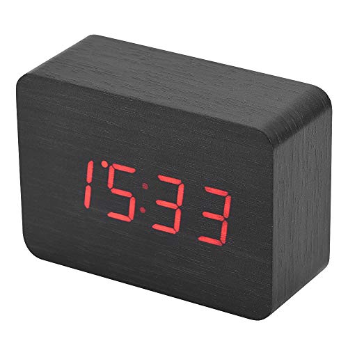 Elprico Holzwecker, Elektronischer digitaler digitaler Wecker Temperatur LED LED Display Sounds Control(Schwarzes Holz + rotes Licht) von Elprico