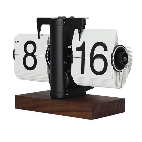 Elprico Klappuhr, Vintage-Schreibtischuhr, Retro-Klappuhr, 12 Stunden, Einseitige Klapp-Digitaluhr, Automatische Klappuhr, Mechanische Uhr, Batteriebetriebene Uhr (Schwarzer Rahmen, von Elprico