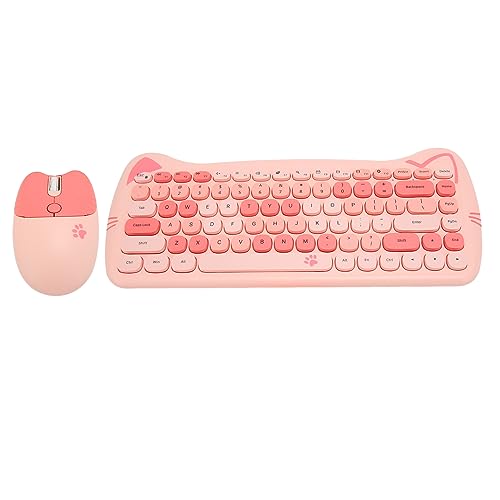 Elprico Niedliche Kabellose Tastatur- und Maus-Kombination mit Katze, 2,4 G Kabellose, Farbenfrohe Kawaii-Tastatur- und Maus-Kombination, Kompatibel mit, IOS, von Elprico