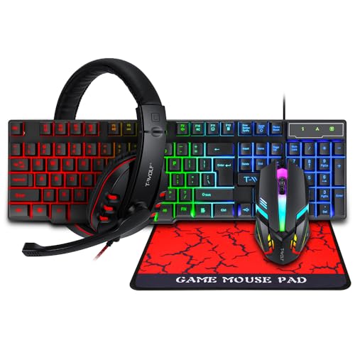 Elprico Wired RGB Backlit Gaming -Tastatur und Mauskombination, Gaming -Headset -Maus -Pad -Kombination, Backlight Gaming Set, Ergonomisches Design, Alles in 1 PC Gamer -Bundle für von Elprico