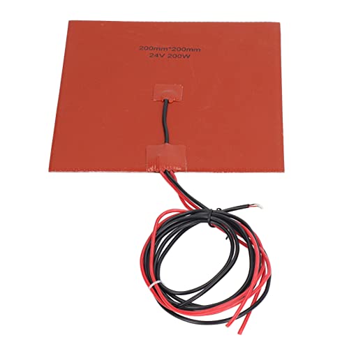 Silikon-Heizmatte, 200 X 200 Mm 12 V oder 24 V Silikon-Heizkissen mit 100 K-Thermistor und Selbstklebender Rückseite für Ender 3, Ender 3s, Ender 3 Pro und Ender 5 3D-Drucker von Elprico