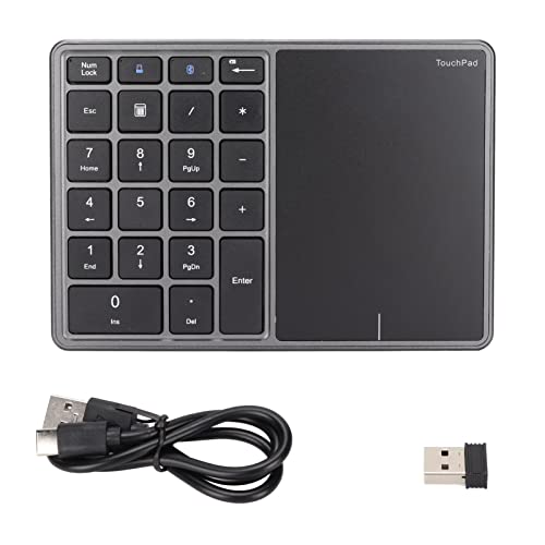 Kabelloser Ziffernblock, 2,4 G Ergonomischer 7,5-Grad-Winkel, Externer Ziffernblock, 10 M, Empfang Typ C, 22 Tasten, Nummernblock mit Touchpad für Laptop, PC, Tablet(Grau) von Elprico