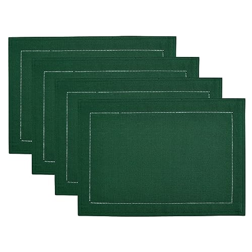Elrene Home Fashions Alison Platzdeckchen mit Lochrand, knitterfrei, Stoff, 33 x 48,3 cm, Grün (Forest), 4 Stück von Elrene