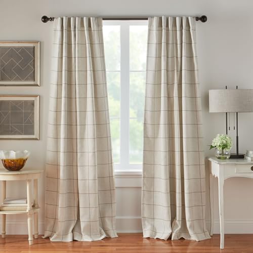 Elrene Home Fashions Brighton Fenstervorhang, kariert, für Wohnzimmer und Schlafzimmer, Vorhang mit Stangentaschen, 132,1 x 213,4 cm, Leinen, 1 Vorhang von Elrene