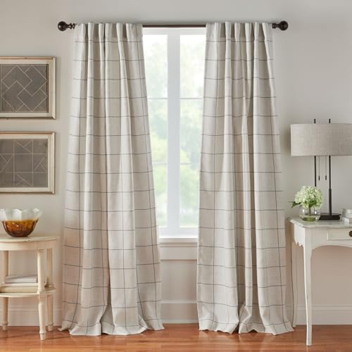 Elrene Home Fashions Brighton Fenstervorhang mit kariertem Gittermuster, für Wohnzimmer, Schlafzimmer, Esszimmer, 132,1 x 213,4 cm, Grau von Elrene