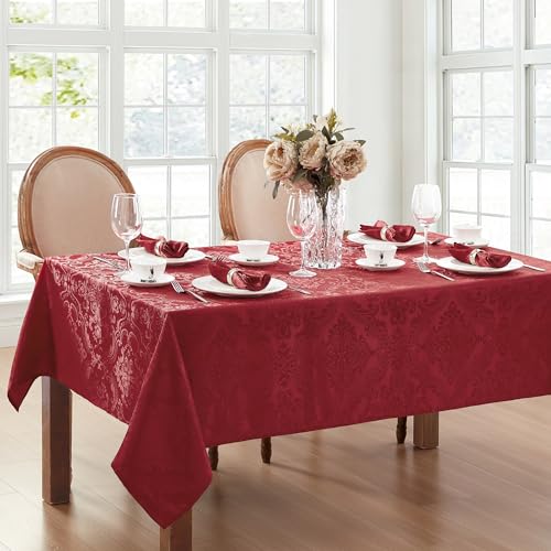 Elrene Home Fashions Caiden Elegance Damast Tischdecke, Polyester, rot, 60" x 144" Oblong/Rectangle von Elrene