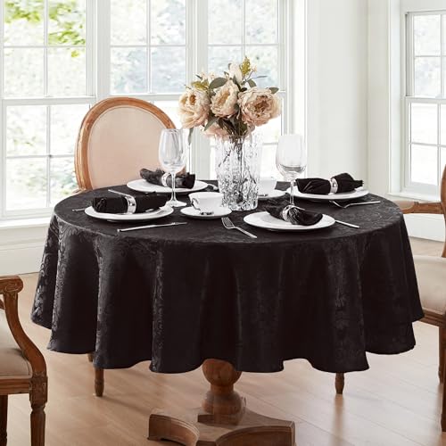 Elrene Caiden Elegance Damast Tischdecke, Polyester, schwarz, 90" Round von Elrene