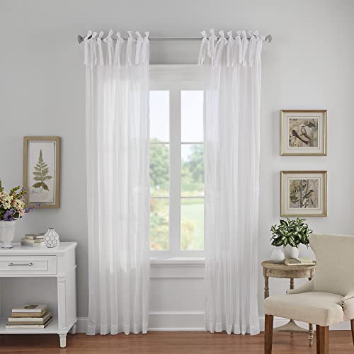 Elrene Home Fashions Crushed Semi-Sheer Adjustable Tie Top Single Panel Window Curtain Drape, 52" x 95" (1, White von Elrene
