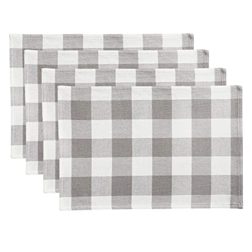 Elrene Home Fashions Farmhouse Living Buffalo Check Platzdeckchen, rustikale Esstischdekoration, 33 x 48,3 cm, Grau/Weiß, 4 Stück von Elrene