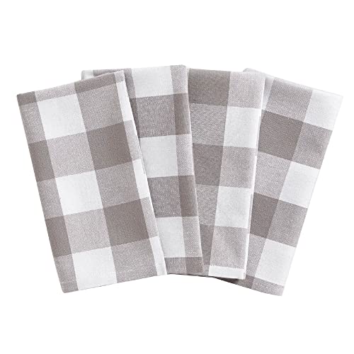 Elrene Home Fashions Farmhouse Living Buffalo-Check Servietten-Set, rustikale Stoffservietten, 50,8 x 50,8 cm, Grau/Weiß, 4 Stück von Elrene