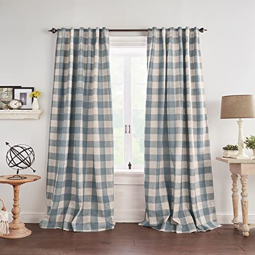 Elrene Home Fashions Farmhouse Living Grainger Buffalo-Check Verdunkelungsvorhang für Wohnzimmer und Schlafzimmer, Vorhang mit Stangentaschen, 132,1 x 241,3 cm, Chambray, 1 Vorhang von Elrene