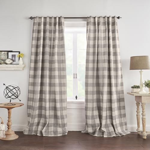 Elrene Home Fashions Farmhouse Living Grainger Buffalo-Check Verdunkelungsvorhang für Wohnzimmer und Schlafzimmer, Vorhang mit Stangentaschen, 132,1 x 241,3 cm, Grau, 1 Vorhang von Elrene