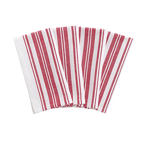 Elrene Home Fashions Farmhouse Living Homestead Stripe Napkins, Set of 4, 20" x 20", Red/White 4 von Elrene