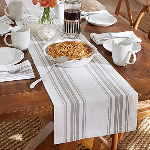 Elrene Home Fashions Farmhouse Living Homestead Stripe Table Runner, 13" x 70", Gray/White von Elrene