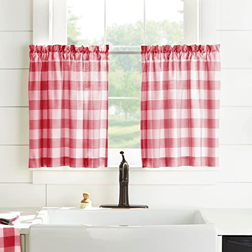 Elrene Home Fashions Farmhouse Living Vorhang-Set für Badezimmer oder Küche, kariert, 76,2 x 61 cm, Rot/Weiß von Elrene