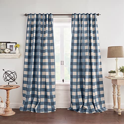 Elrene Home Fashions Farmhouse Living Grainger Verdunkelungsvorhang, Büffelkariert, für Wohnzimmer und Schlafzimmer, Vorhang mit Stangentaschen, 132,1 x 241,3 cm, Indigo, 1 Vorhang von Elrene