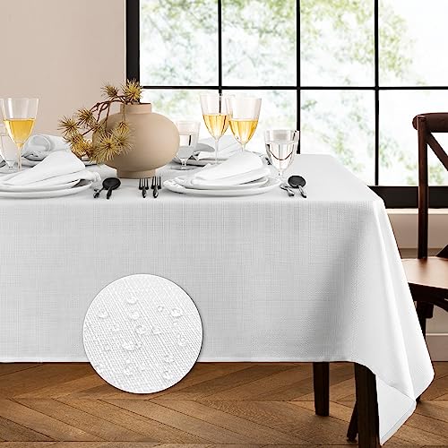 Elrene Home Fashions Laurel Tischdecke mit Fester Textur, Wasser- und schmutzabweisend, rechteckig, 152 x 308 cm, Weiß von Elrene