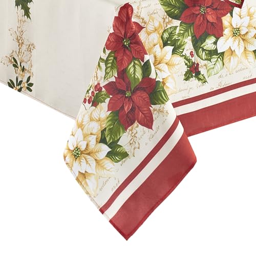 Elrene Home Fashions Tischdecke aus Stoff, Weihnachtsstern, 152,4 x 213,4 cm, Rot und Weiß von Elrene