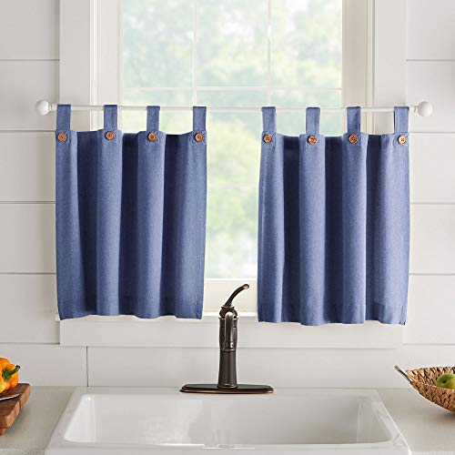 Elrene Home Fashions Tucker Solid 2er Set Button Fenster Küche Cafe und Bad Etagen, blau, 30" W x 36" L (Pack of 2), 2 von Elrene