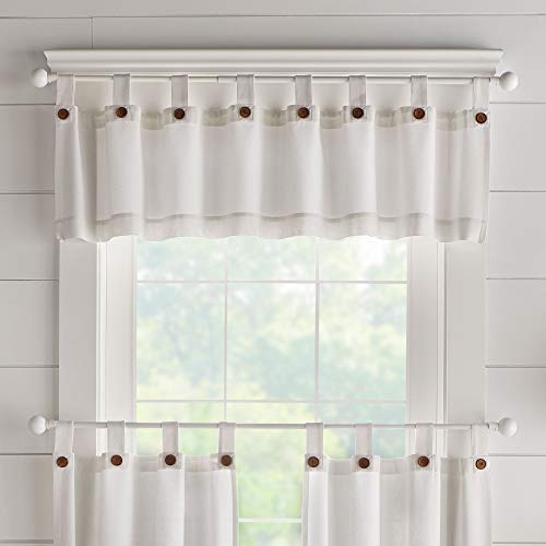 Elrene Home Fashions Tucker Solid Knopffenstervorhang Küchenvolant, Weiß, 15" x 60" (1 Valance) von Elrene