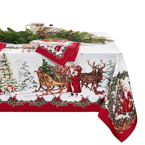 Elrene Home Fashions Villeroy & Boch Toy's Fantasy Holiday/Christmas Santa Winter Woodland Engineered Fabric Tischdecke, 152,4 x 213,4 cm, rechteckig, Mehrfarbig von Elrene