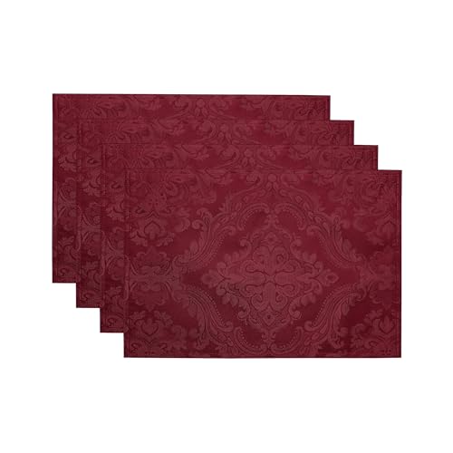 Elrene Home Fashions Caiden Elegance Damast Platzset 4er Set, Polyester, Cranberry, 13" x 19", 4 von Elrene