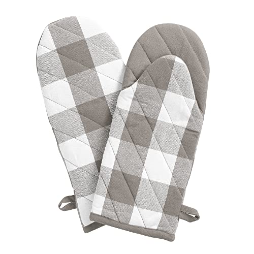 Elrene Farmhouse Living Buffalo Check Ofenhandschuh, 1 Paar, Baumwolle, Grau/Weiß, 13"x6" (Oven Mitt Pair), 2 von Elrene
