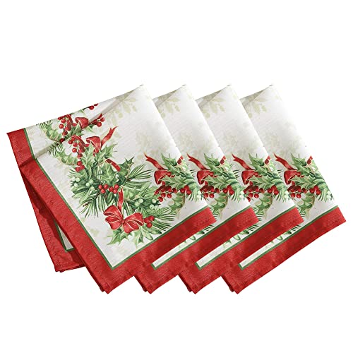 Elrene Home Fashions Holly Traditions Servietten mit Stoffrand, Stoff, Mehrfarbig, 17" x 17", 4 von Elrene