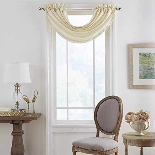 Elrene Home Fashions Versailles Fenstervolant aus Kunstseide, Raumverdunkelung, Zubehör für Schlafzimmer oder Wohnzimmerfenster mit Stangentaschen, 132,1 x 91,4 cm, 1 Volant, Elfenbein von Elrene