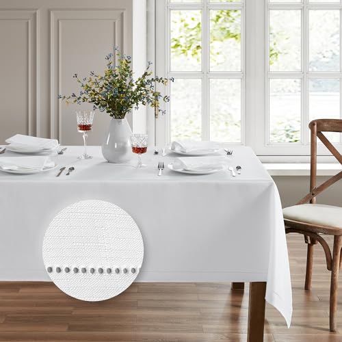 Elrene Home Fashions Alison Tischdecke mit Lochrand, knitterfrei, 152,4 x 213,4 cm, rechteckig, Weiß von Elrene
