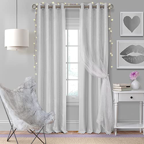 Elrene Home Fashions Aurora Fenstervorhang, Kunstseide, mit durchsichtigem Glitzer-Überzug, 132,1 x 160 cm (B x L), Perlgrau von Elrene