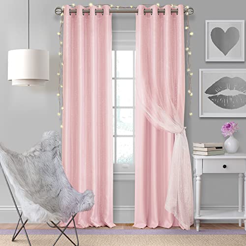 Elrene Home Fashions Aurora Kids Sheer Sparkle Overlay Blackout Window Curtain Panel, Soft Pink, 132,1 x 160 cm von Elrene