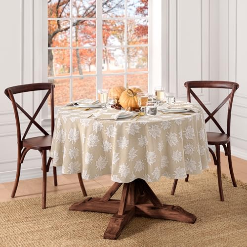 Elrene Home Fashions Baumwoll-Tischdecke mit fallenden Blättern, oval, 152,4 x 213,4 cm, Taupe von Elrene