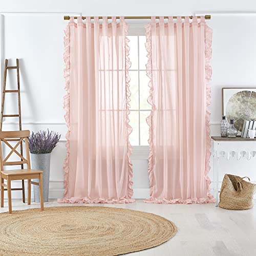 Elrene Home Fashions Bella Tab-Top Ruffle Sheer Window Curtain Panel, 52" x 84" (1, Pale Pink von Elrene