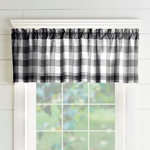 Elrene Home Fashions Buffalo Karierte Fensterküche, Baumwolle, Schwarz/Weiß, 152,4 x 38,1 cm (1 Volant) von Elrene