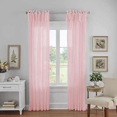 Elrene Home Fashions Crushed Semi-Sheer Adjustable Tie Top Single Panel Window Curtain Drape, 52" x 95" (1, Blush von Elrene