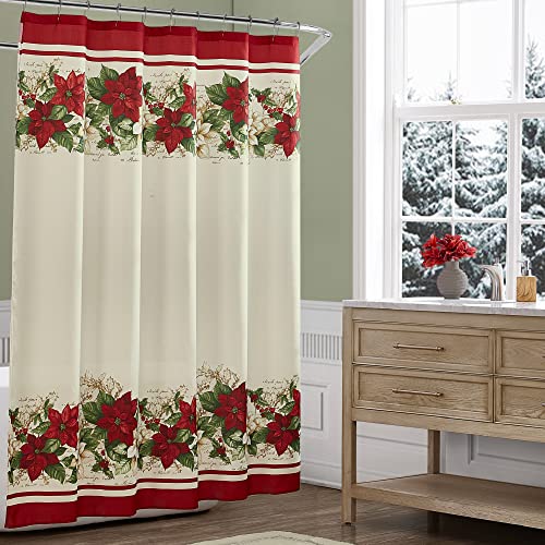 Elrene Home Fashions Duschvorhang mit Weihnachtsstern, Rot und Weiß, Mehrfarbig von Elrene