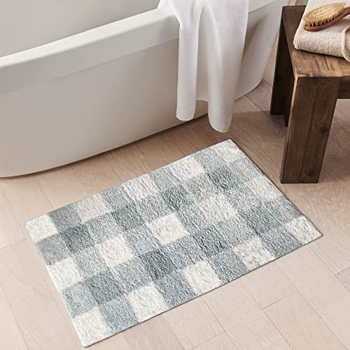 Elrene Home Fashions Farmhouse Living Buffalo Check/Plaid Country Weicher Plüsch saugfähiger Badvorleger für Badewanne, Dusche, Waschtisch oder Waschbecken, blau/weiß, 20"x30" (Bath Rug) von Elrene