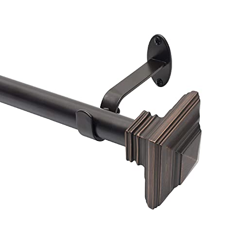 Elrene Home Fashions Florence Gardinenstange mit gestapelten quadratischen Endstücken, 2,5 cm Durchmesser, antiker Bronze, 71 x 121 cm von Elrene