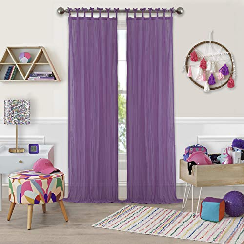 Elrene Home Fashions Greta Crushed Sheer Tie Top Teen Kids Single Fenster Panel Vorhang Vorhang, Violett, 127 x 241 cm von Elrene