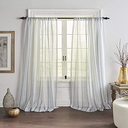 Elrene Home Fashions Hampton Stripe Sheer Window Curtain Panel, 52" x 84" (1, Blue von Elrene