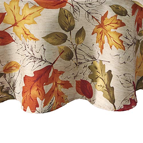 Elrene Home Fashions Herbstblätter-Bedruckte Tischdecke, Feiertagstischdecke für formelle oder alltägliche Verwendung, 178 cm, rund von Elrene