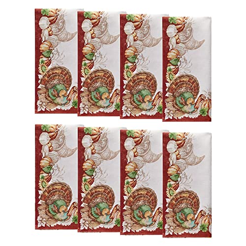 Elrene Home Fashions Holiday Turkey Border Fall Servietten, saisonale Herbst Stoffservietten, 43,2 x 43,2 cm, 8 Stück von Elrene