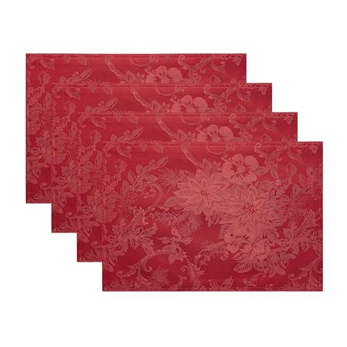 Elrene Poinsettia Elegance Platzsets aus Jacquard-Stoff, 4 Stück, Polyester, Rot/Ausflug, einfarbig (Getaway Solids), 13" x 19", 4 von Elrene