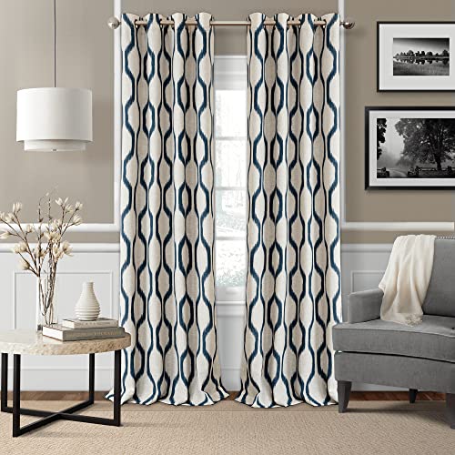 Elrene Home Fashions Renzo Ikat Geometrischer Raumverdunkelungsvorhang Fenstervorhang Wohnzimmer und Schlafzimmer Vorhang mit Ösen, 132,1 x 241,3 cm, 1 Panel, Indigo von Elrene