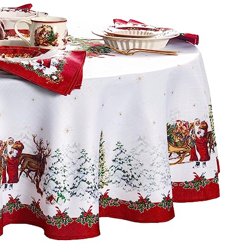 Elrene Home Fashions Villeroy & Boch Toy's Fantasy Holiday/Christmas Santa Winter Woodland Engineered Fabric Tablecloth, 152,4 x 213,4 cm, oval, Mehrfarbig von Elrene