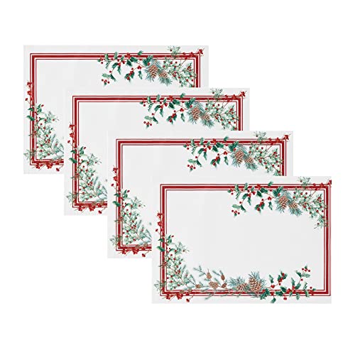 Elrene Home Fashions Tischsets aus Stoff mit Beerenbordüre, Weihnachtstischdekoration, 33 x 48,3 cm, 4 Stück von Elrene