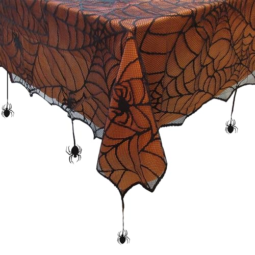 Elrene Krabbeln Halloween Spinnen-Spitze gefütterte Tischdecke, Polyester, schwarz/orange, 60" x 84" (Tablecloth) von Elrene