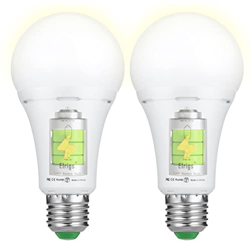 Elrigs LED Birne Aufladbar, Glühbirne mit Batterie, Aufladung mit E27 Sockel, 7W Leuchtmittel mit Wiederaufladbarem Akku, Neutralweiß(4000K), Notlicht/Taschenlampe beim Stromausfall, 2er Pack von Elrigs